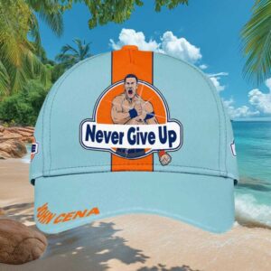 John Cena “Never Give Up” Light Blue & Orange Racing Stripe Cap
