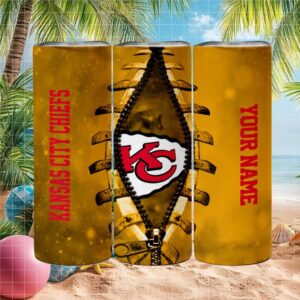 Kansas City Chiefs Nfl Football Laces Gold Personalized Tumbler