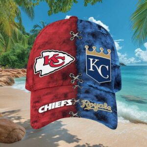 Kansas City Dual Team Hat Chiefs and Royals Split Design Baseball Cap