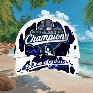 LA Dodgers 2025 World Series Champions Blue Lightning Splash Baseball Cap