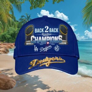 LA Dodgers Back to Back 2024 2025 World Series Champions Gold Script Cap