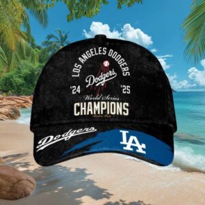 LA Dodgers Back to Back 2024 2025 World Series Champions Vintage Black Cap