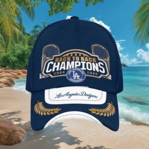 LA Dodgers Back to Back Champions 2024 2025 Gold Laurel Navy Hat