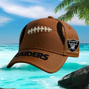 Las Vegas Raiders Personalized Leather Football Texture Hat
