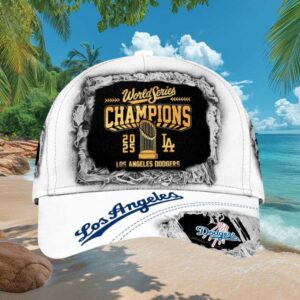 Los Angeles Dodgers 2025 World Series Champions Trophy White Custom Cap