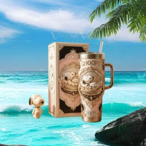 Luxury Snoopy “Happiness is Simple” Gold Embossed 40oz Tumbler with Gift Box