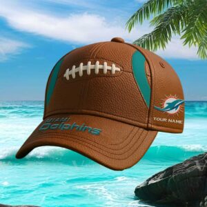 Miami Dolphins Custom Name Leather Style Football Cap