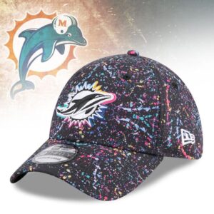 Miami Dolphins New Era Black Multi Color Paint Splatter 39THIRTY Cap