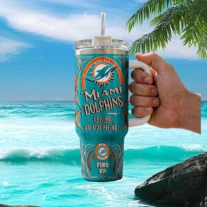 Miami Dolphins Vintage 40oz Tumbler with Handle Fins Up Est 1965