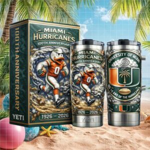 Miami Hurricanes 100th Anniversary 1926 2026 Sebastian the Ibis Mascot 40oz Tumbler