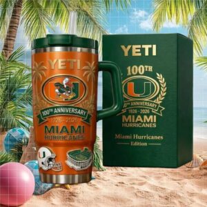 Miami Hurricanes 100th Anniversary Orange Edition Insulated Tumbler with Stadium Art