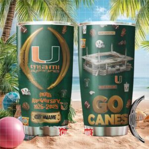 Miami Hurricanes 99Th Anniversary Go Canes Custom Name Green Tumbler