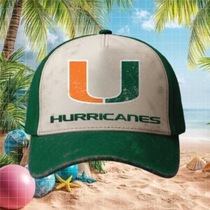 Miami Hurricanes Distressed Green and White Trucker Cap