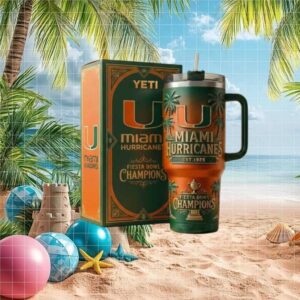 Miami Hurricanes Fiesta Bowl Champions EST 1925 Green and Orange Ombre Tumbler