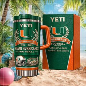 Miami Hurricanes Football 100th Anniversary 1926 2026 Official Fan Edition 40oz Tumbler