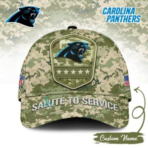 NFL Carolina Panthers Salute To Service Military Camouflage Custom Name Cap