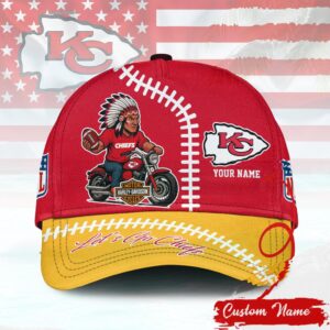NFL Kansas City Chiefs Red & Gold Harley Davidson Custom Name Baseball Cap