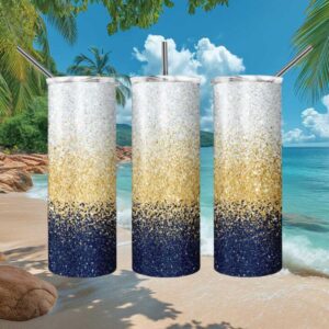 Navy Blue and Gold Glitter Ombre Skinny Tumbler