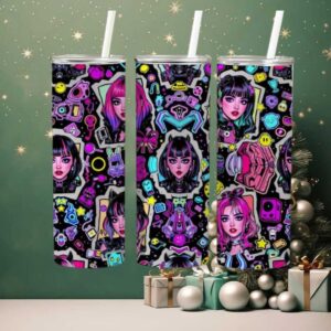 Neon Gamer Girl Sublimation Design Tumbler