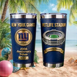 New York Giants 100th Anniversary Big Blue Tribute Leather Wrap Tumbler MetLife Stadium