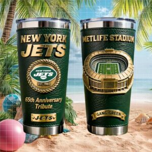 New York Jets 65th Anniversary Tribute Leather Wrap Tumbler MetLife Stadium Edition