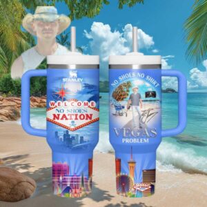 No Shoes Nation Las Vegas Welcome Sign Kenny Chesney Blue Tumbler Design