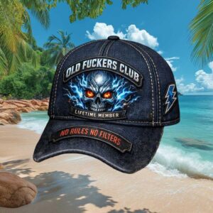 Old Fuckers Club Lifetime Member Biker Skull Denim Baseball Cap
