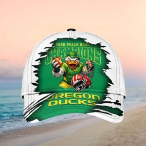 Oregon Ducks 2026 Peach Bowl Champions Mascot Graphic Football Hat