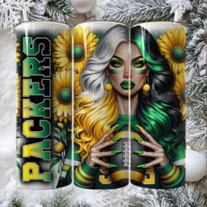 Packers Football Mom Design PNG Baddie Tumbler Green Yellow