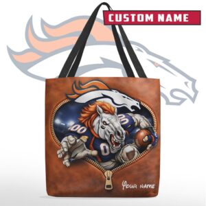 Personalized Denver Broncos Themed Zipper Tote Bag.