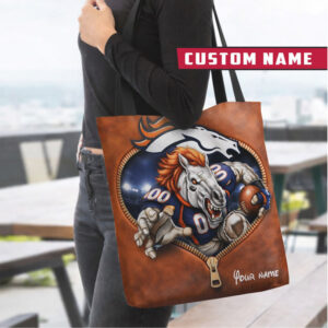 Personalized Denver Broncos Themed Zipper Tote Bag.