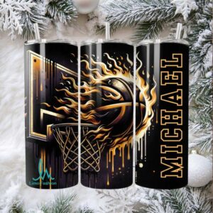 Personalized Flaming Basketball Skinny Tumbler