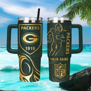 Personalized Green Bay Packers NFL 40oz Tumbler Custom Name Dark Green & Gold Tumbler