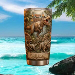 Personalized Jurassic Park T Rex & Raptor 3D Relief Fossil Insulated Tumbler