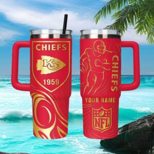 Personalized Kansas City Chiefs NFL 40oz Tumbler Custom Name Red & Gold Fan Tumbler