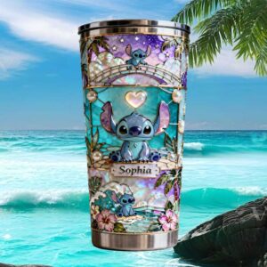 Personalized Lilo & Stitch Stained Glass Shell Mosaic Tumbler