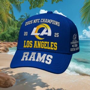 Personalized Los Angeles Rams 2025 NFC Champions Royal Blue Fan Cap