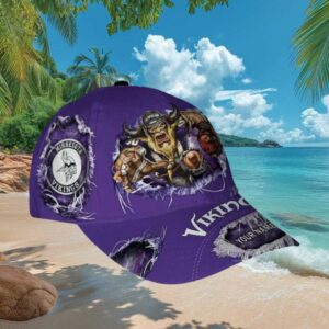 Personalized Minnesota Vikings Viking Warrior Distressed Purple Baseball Cap