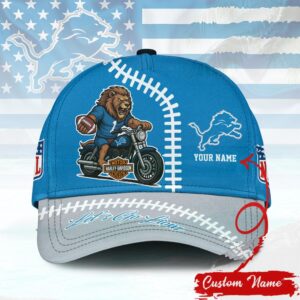 Personalized NFL Detroit Lions Harley Davidson Style Custom Name Baseball Cap