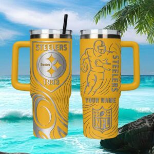 Personalized Pittsburgh Steelers NFL 40oz Tumbler Custom Name Engraved Steel Yellow