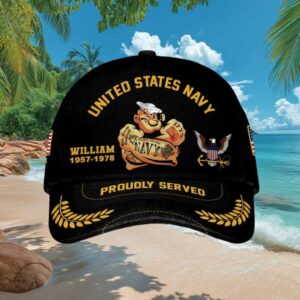 Personalized US Navy Veteran Popeye Proudly Served Custom Name Cap