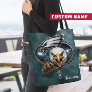 Philadelphia Eagles Breaking Through Custom Name Tote Bag
