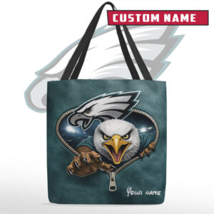 Philadelphia Eagles Breaking Through Custom Name Tote Bag