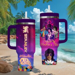 Prince Celebration 2025 Around the World in a Day Purple Tumbler Design