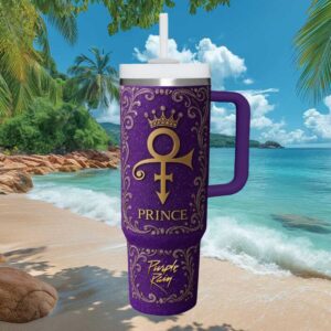 Prince Purple Rain Love Symbol Gold Glitter Texture Luxury Tumbler Wrap