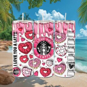 Puffy Heart & Donut Sublimation for Coffee Lovers Tumbler
