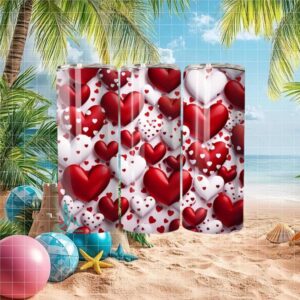 Red & White Love Pattern Skinny Tumbler