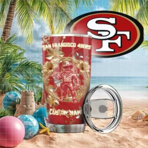 San Francisco 49Ers Custom Name Gold Floral Sourdough Sam Tumbler