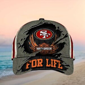 San Francisco 49ers x Harley Davidson “For Life” Ripped Design Cap.jfif