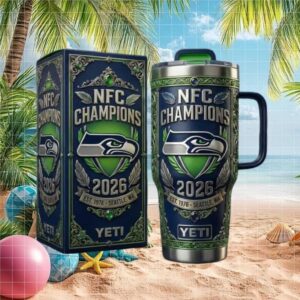 Seattle Seahawks 2026 NFC Champions Embossed Silver and Navy Blue Yeti Tumbler